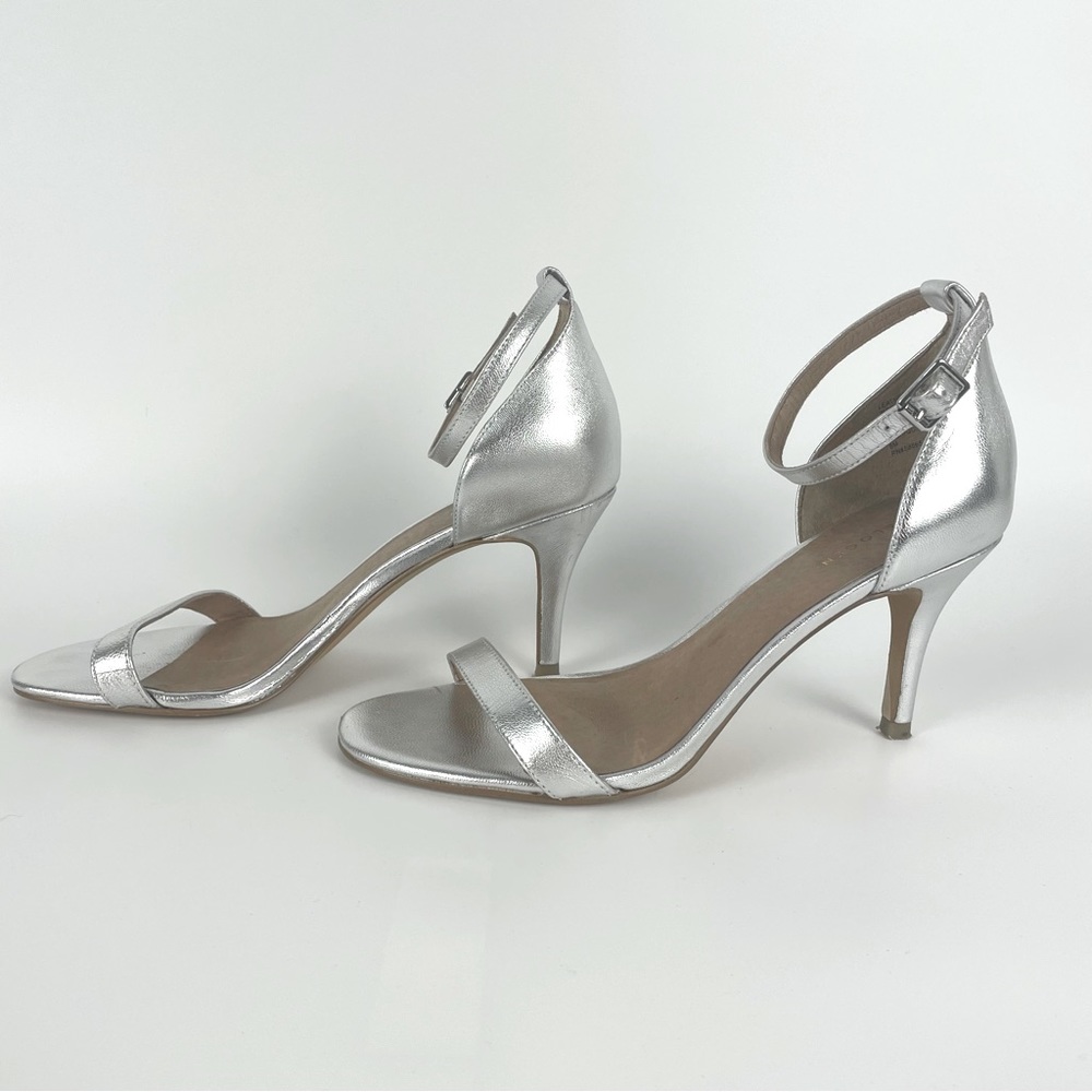 Halogen Silver Heels with Ankle Strap. Size 8
